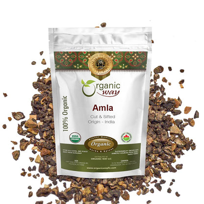Organic Way Dried Amla/Indian Gooseberry Cut & Sifted (Phyllanthus emblica) - Organic & Kosher Certified | Raw, Vegan, Non GMO &