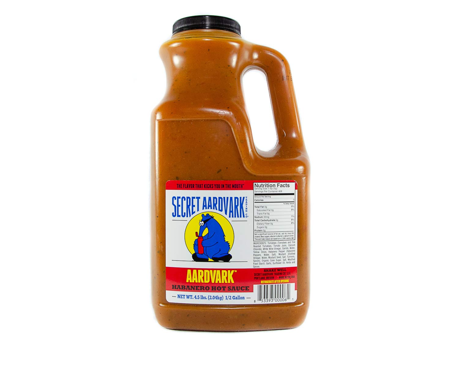 Secret Aardvark Hot Sauce - Habanero Hot Sauce, Habanero Peppers & Roasted Tomatoes, Medium Spiced Hot Sauce, Non-Gmo, Low Sugar, Low Carb Hot Sauce & Marinade - Hot Habanero Sauce, 64 Oz