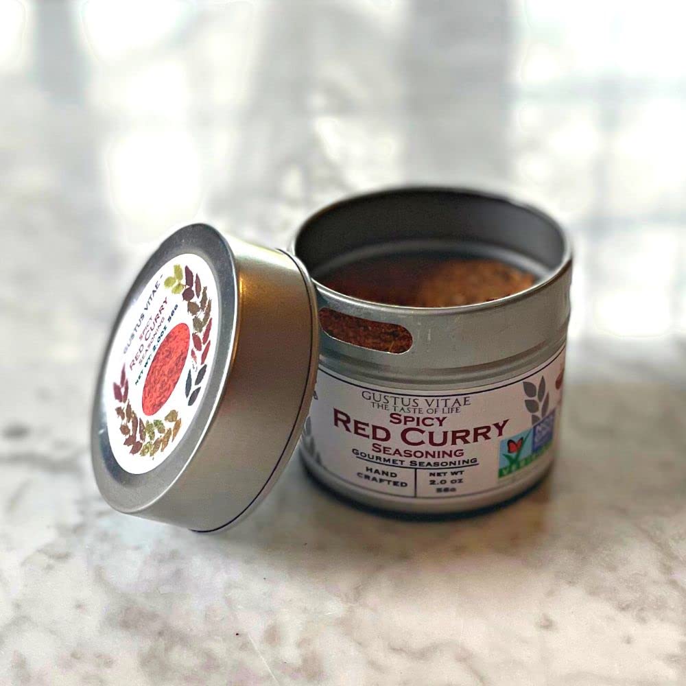 Gustus Vitae - Spicy Red Curry Seasoning - Non GMO - Magnetic Tin - Authentic Gourmet Artisanal Spice Blend - Crafted in Small B