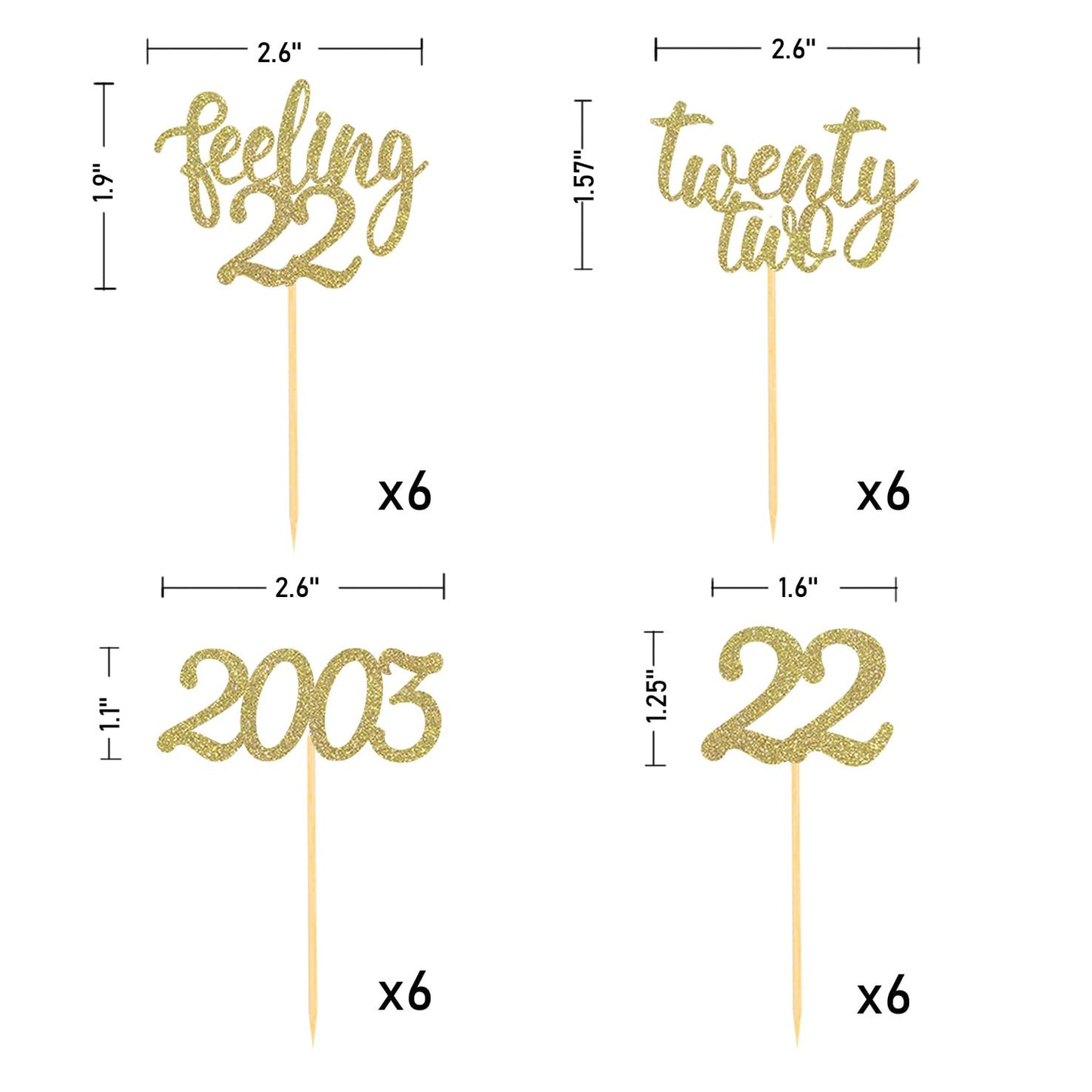 24Pcs Feeling 22 Cupcake Toppers, Twenty Two Birthday Cake Decorations, Cheer To 22 Years Old Theme Party Decoration Supplies (G
