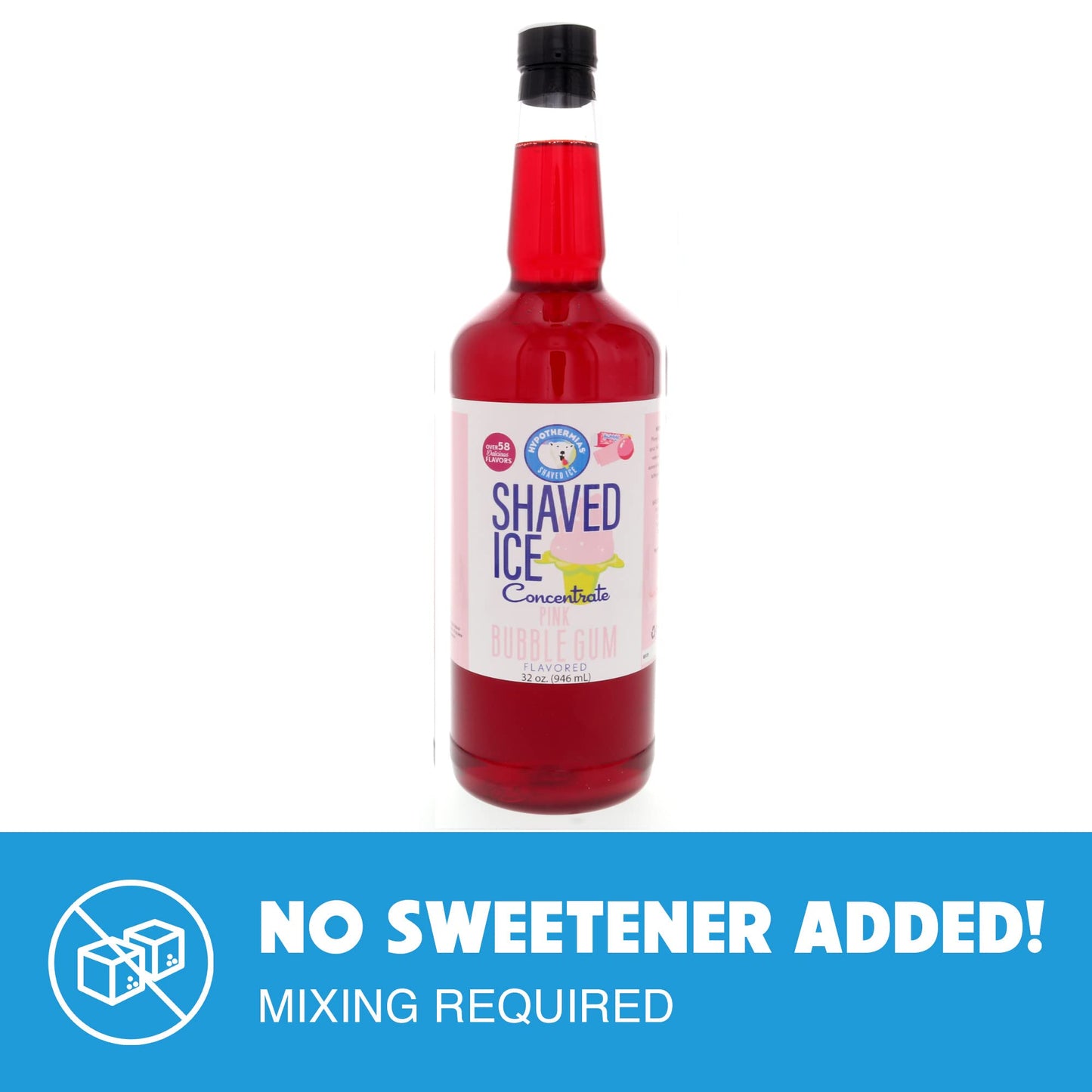Hypothermias Shaved Ice Syrup Concentrate - Pink Bubble Gum - 32 Fl Oz - Makes 8 Gallons - Unsweetened