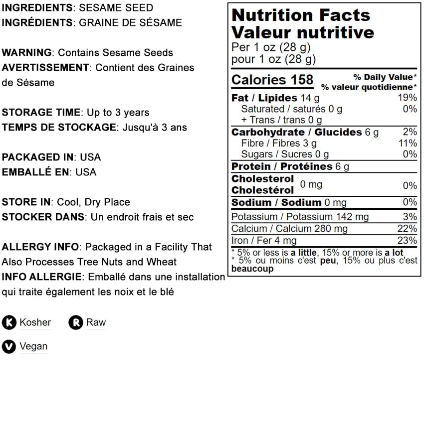Food To Live Unhulled Sesame Seeds, 1 Pound – Whole Natural Raw White Sesame Seeds, Kosher, Vegan, And Keto, Bulk Sesame. High In Calcium, Iron, And Fiber. Perfect For Stir-Fries, Noodles
