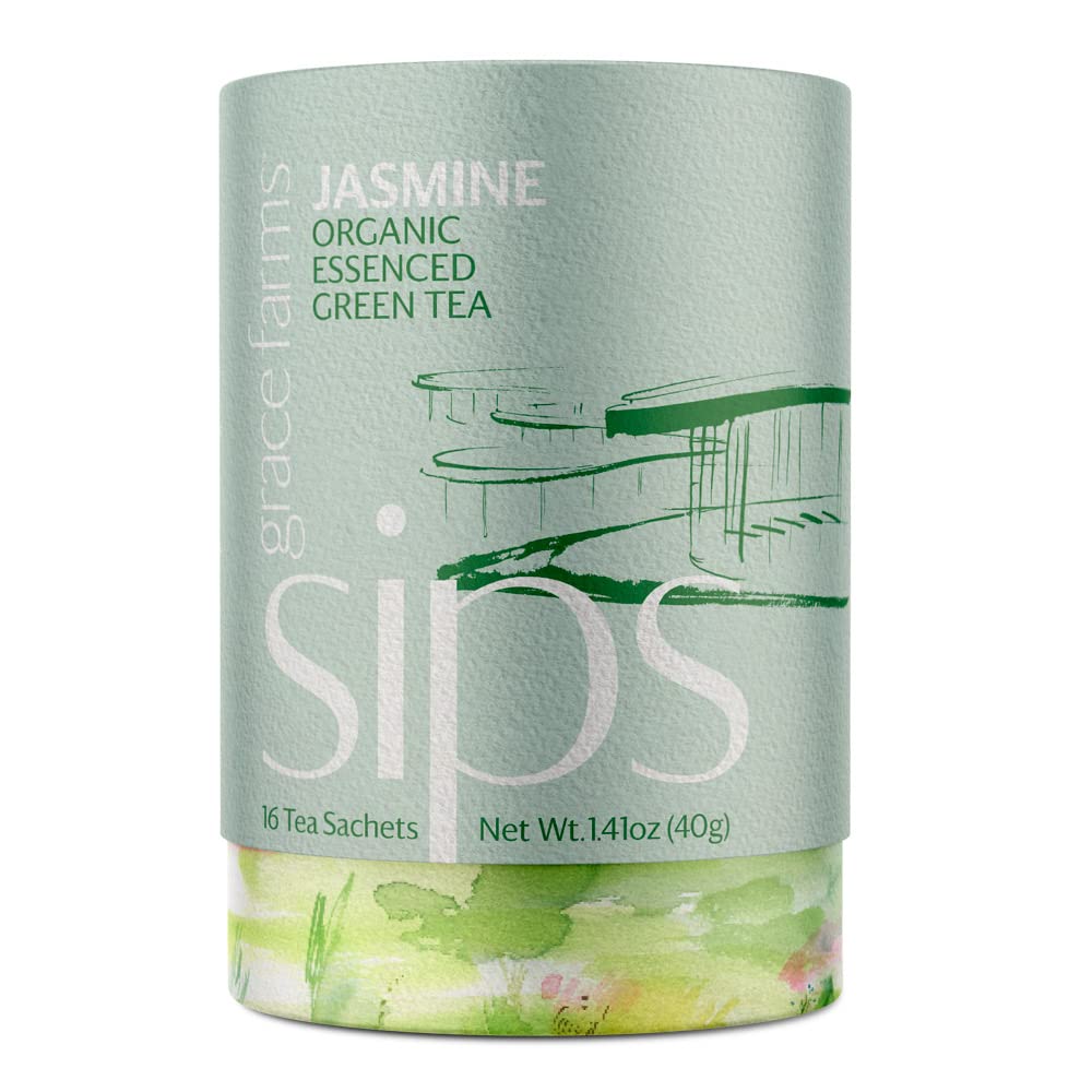 Grace Farms Organic Jasmine Green Tea (16 Pyramid Sachets) | Fragrant And Sweet | Fairtrade And Kosher Certified | Best Green Te