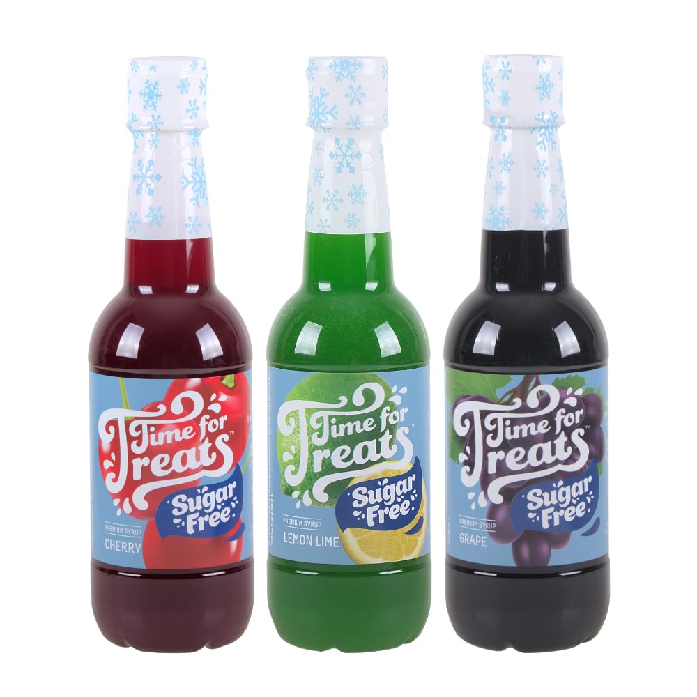 3-Pack Sugar Free Cherry, Grape, Watermelon Syrup for Snow Cones, Homemade Sodas, Cocktails, Coffee, Baking and More - Time For 