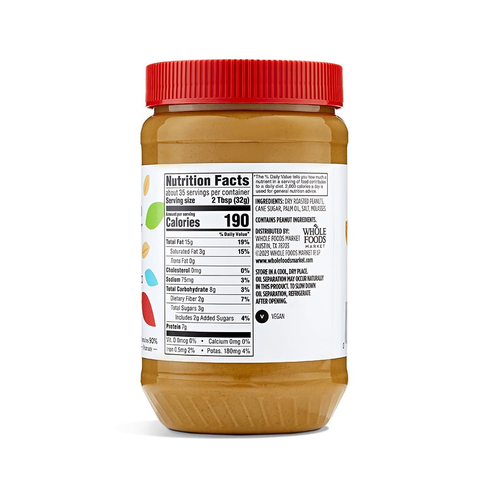 365 by Whole Foods Market, Creamy Peanut Butter Spread, No Stir, 40 Ounce