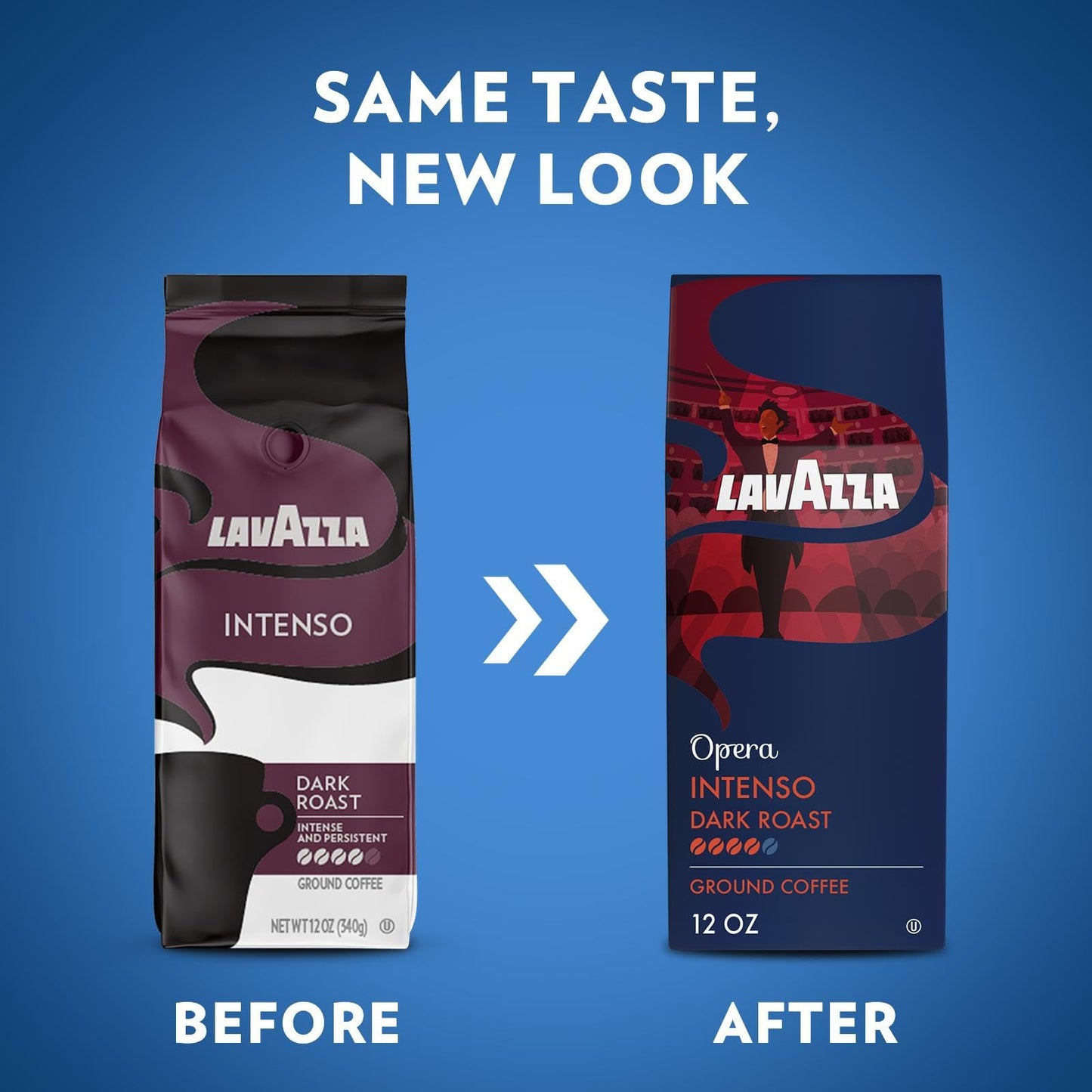 Lavazza Opera Intenso Ground Coffee, Dark Roast, Intensity 4/5, 12oz Bag, Ideal for Drip malt-inspired, Pack of 1