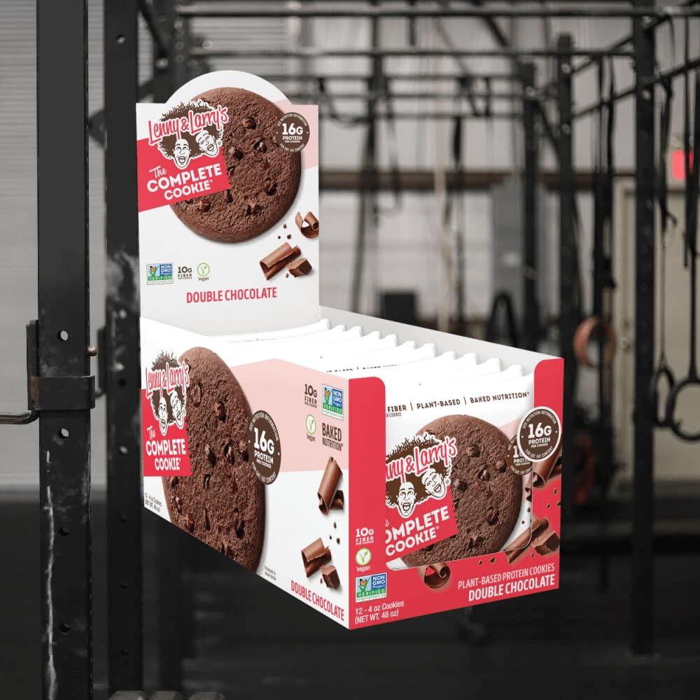 Lenny & Larrys The Complete Cookie, Double Chocolate, Soft Baked, 16g Plant Protein, Vegan, Non-GMO, 4 Ounce Cookie (Pack of 12
