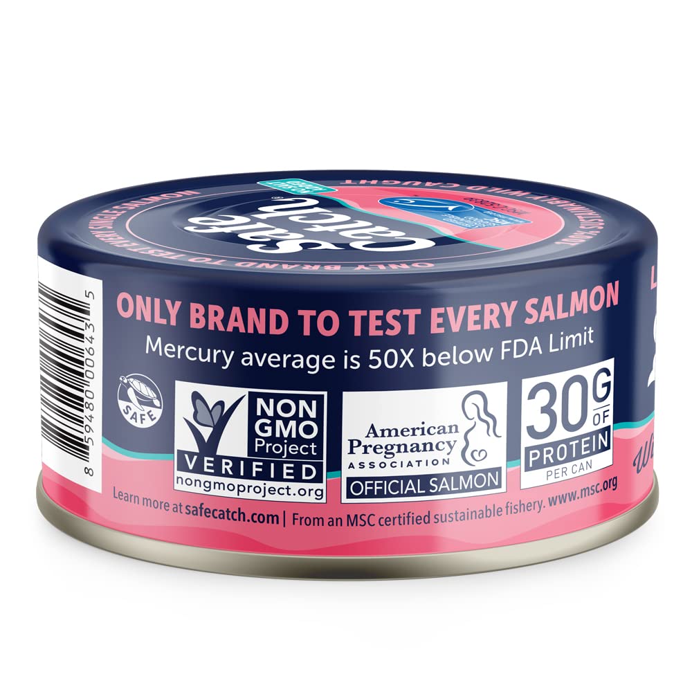 Safe Catch Wild Pacific Pink Salmon, Canned, No Salt Added, Mercury Tested, 5oz Can, Pack of 6