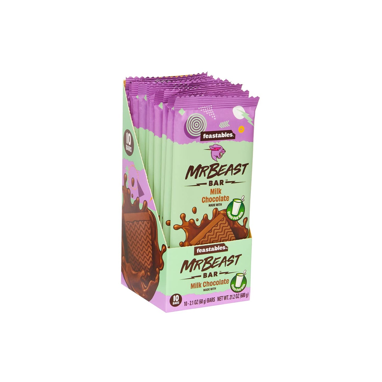Feastables Mrbeast Milk Chocolate Bars - Made With Grass-Fed Milk Chocolate And Organic Cocoa. Only 5 Ingredients 10 Count