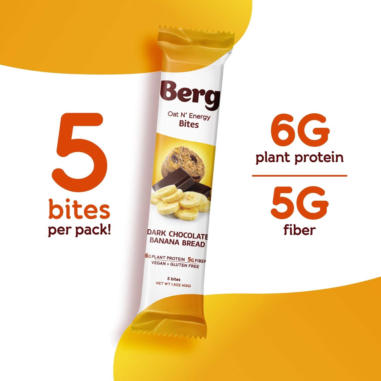 Berg Bites Oat N' Energy Bites - Vegan, Non-GMO, Gluten Free - Dark Chocolate Banana Bread - 1.5oz, Pack of 8
