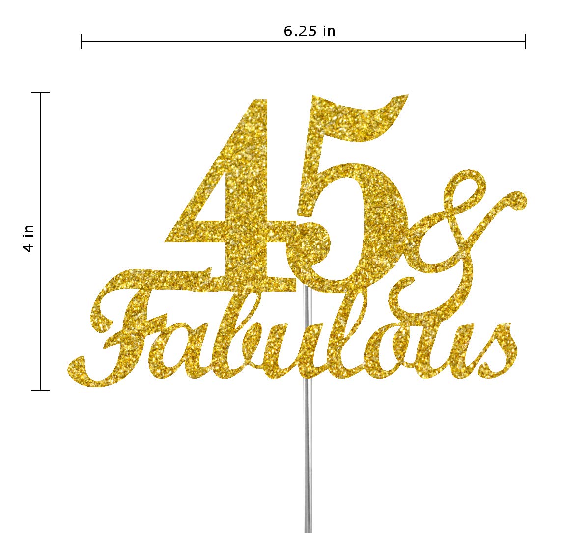 RokAPary 45 & Fabulous Cake Topper, Gold Glitter, Premium Acrylic, Model RCTF