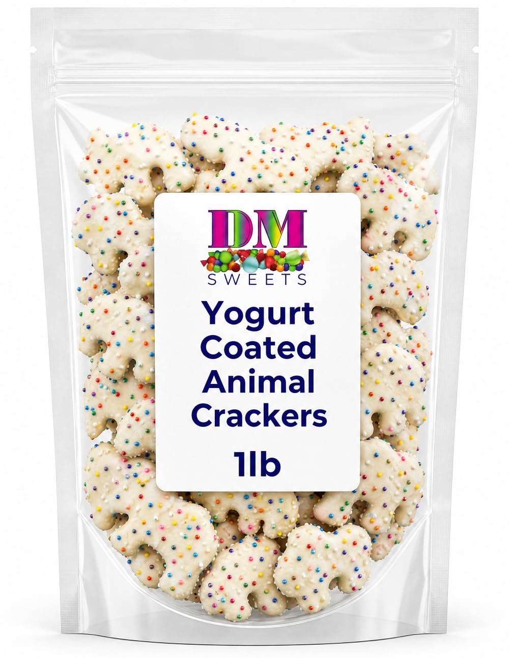 Yogurt Coated Animal Crackers - 1 lb of Fresh Gourmet Sweet Creamy Covered Dipped Animal Crackers with Rainbow Non Pareil Beads 