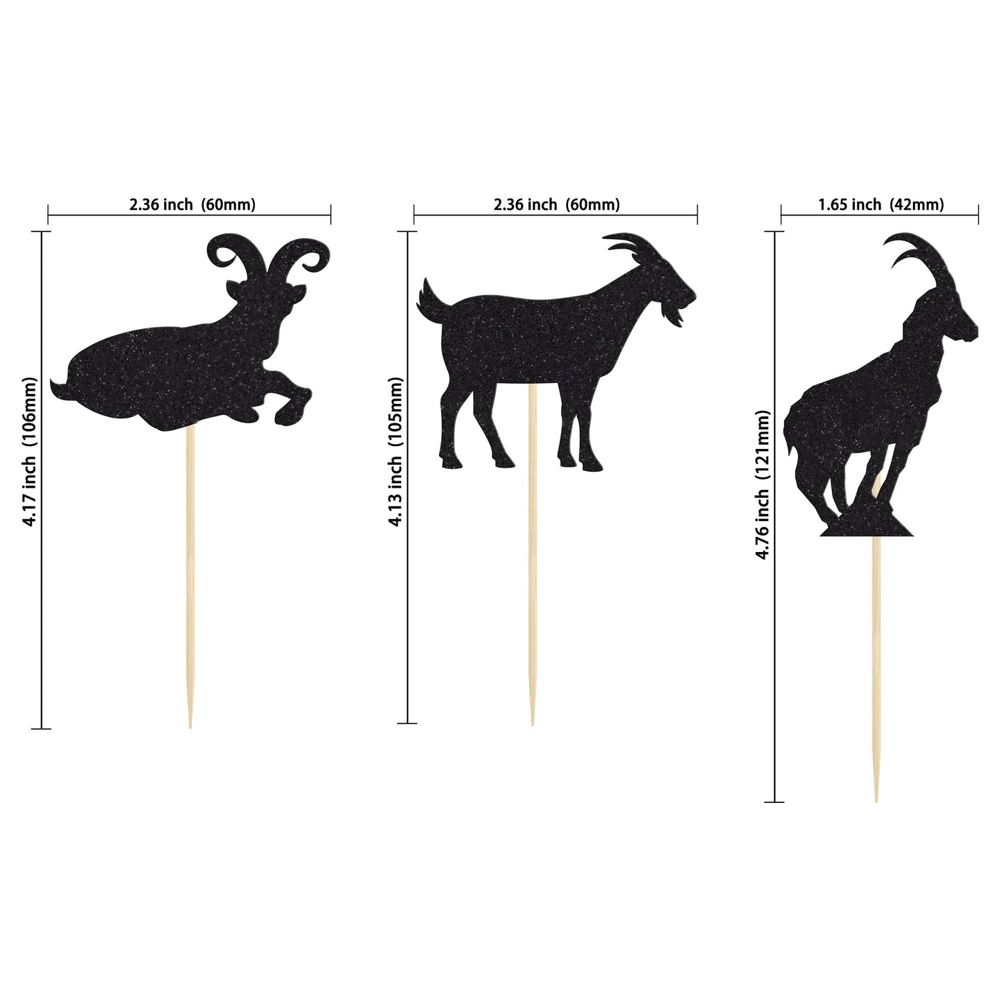 Gyufise 24Pcs Goat Cupcake Toppers Black Glitter Sheep Cupcake Picks Animal Goat Cake Decorations For Baby Shower Kids Birthday