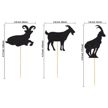 Gyufise 24Pcs Goat Cupcake Toppers Black Glitter Sheep Cupcake Picks Animal Goat Cake Decorations For Baby Shower Kids Birthday