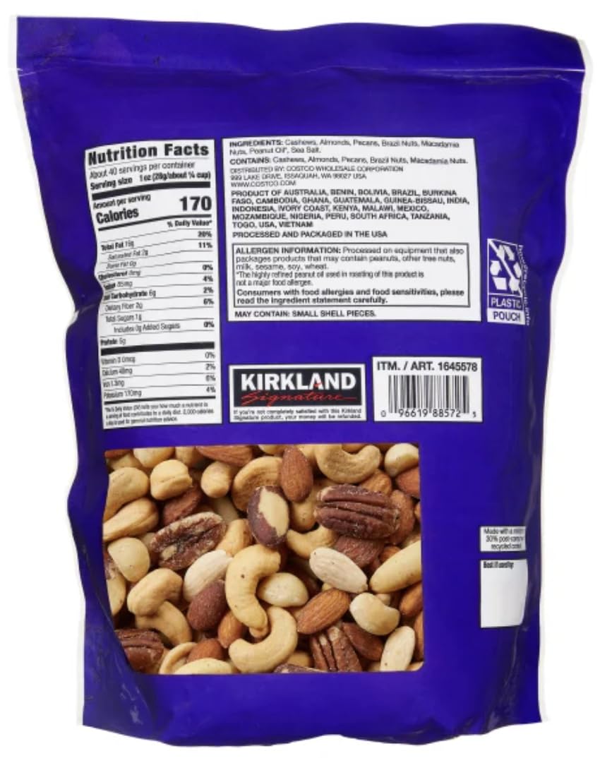 Kirkland Signature Extra Fancy Mixed Nuts Salted 40 Oz - 2.5 Lbs Item 1645578 Bundle With Moralza Silicone Collapsible Cup 200Ml