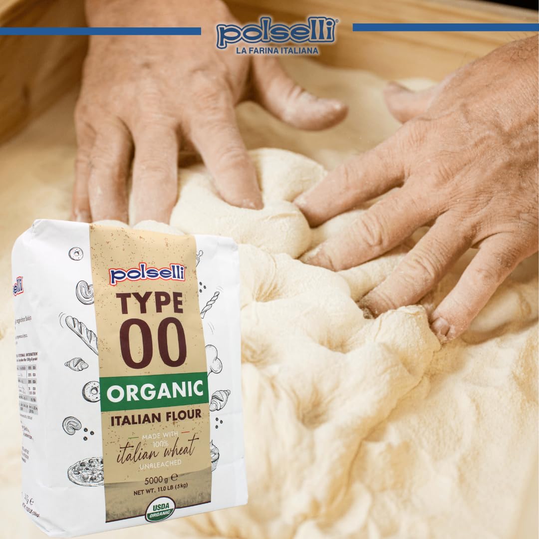Polselli Organic Flour, Type 00, 100% Italian Grain, Double Zero Flour, Oo Extra Fine, Bio, Neapolitan Italian Pizza, Bread, Pas