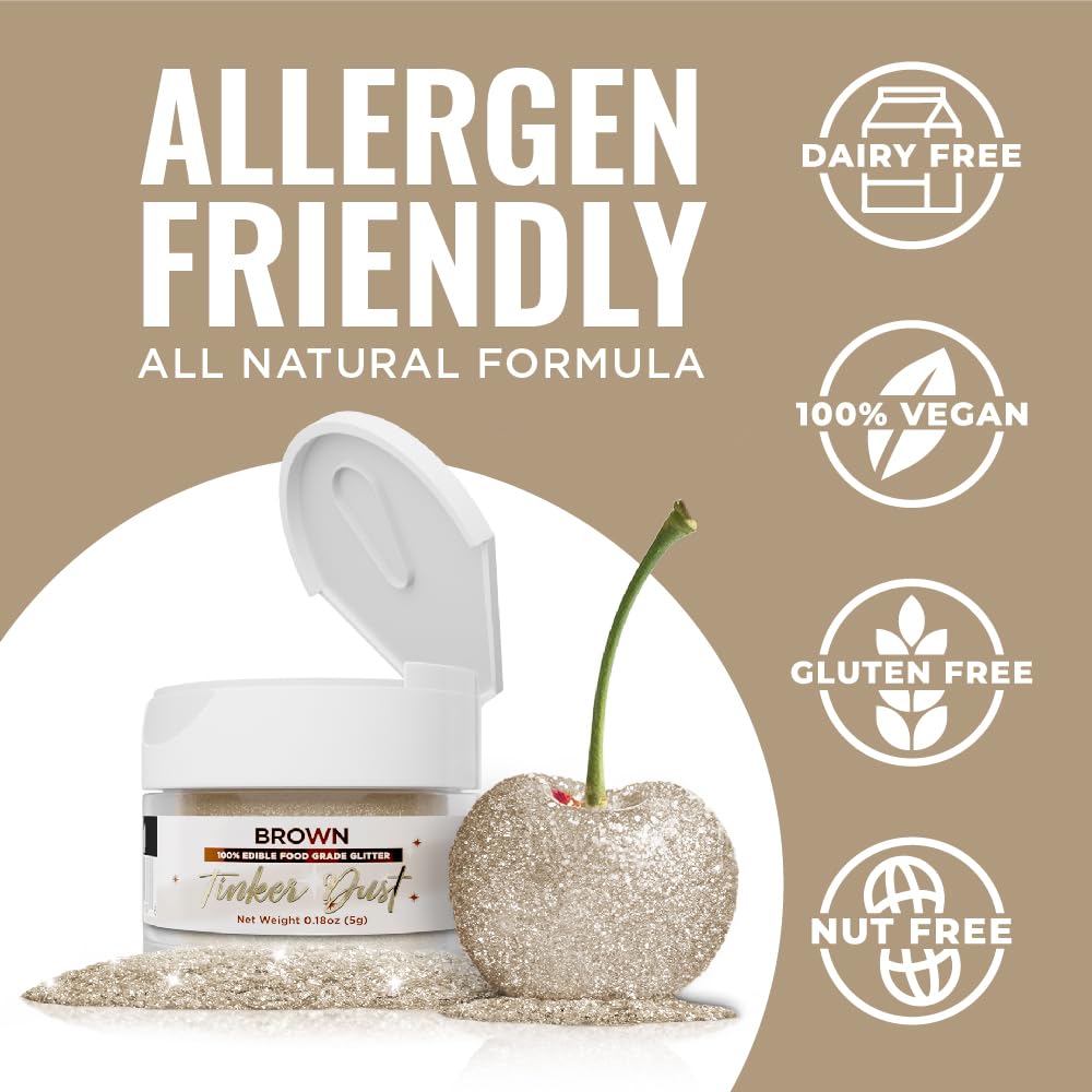 Bakell - Brown Tinker Dust (5G, 1X Jar) Edible Glitter For Food, Desserts, And Beverages!