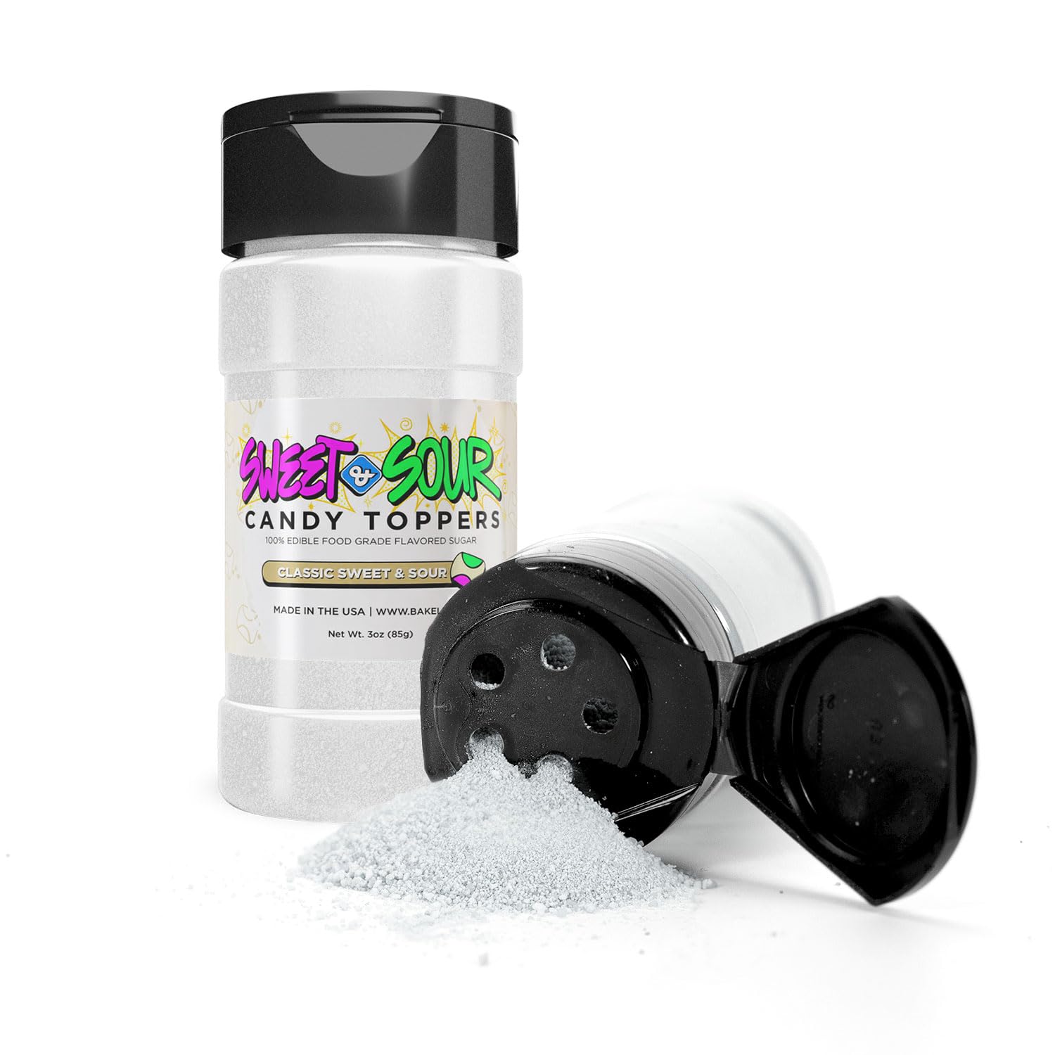Bakell - Classic Sweet and Sour Candy Topper (85g 1x Shaker Jar) for Fruit, Food and Desserts