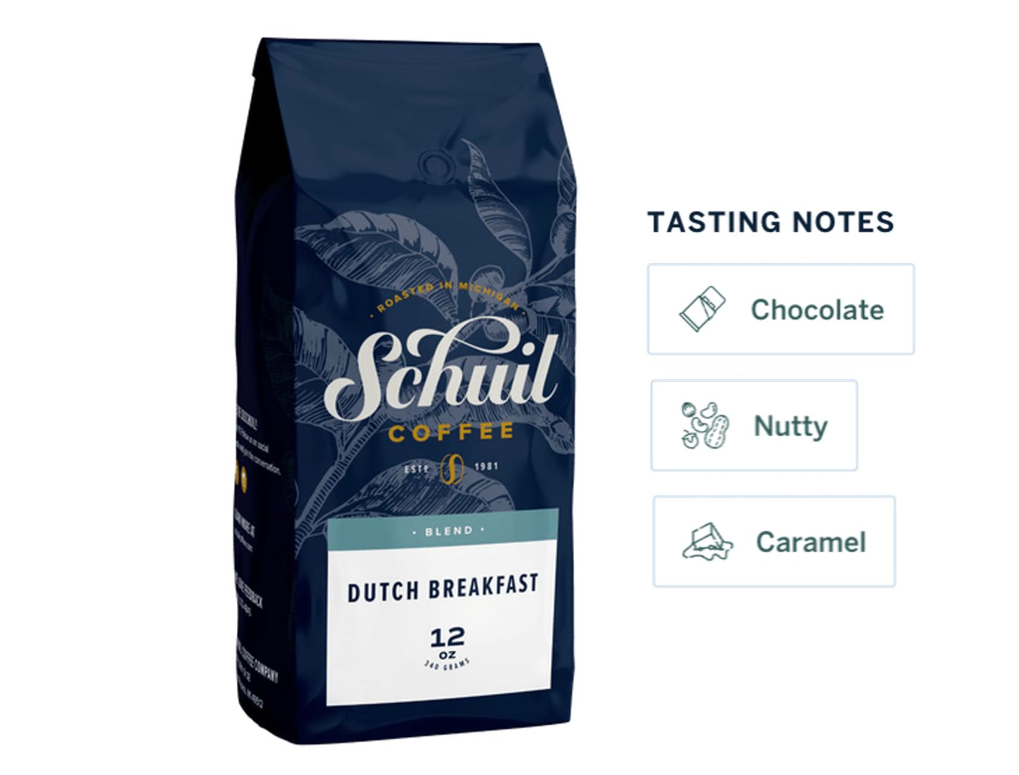 SCHUIL Dutch Breakfast Blend Whole Bean Coffee, Fair Trade, Medium Roast, 12 Ounce Bag