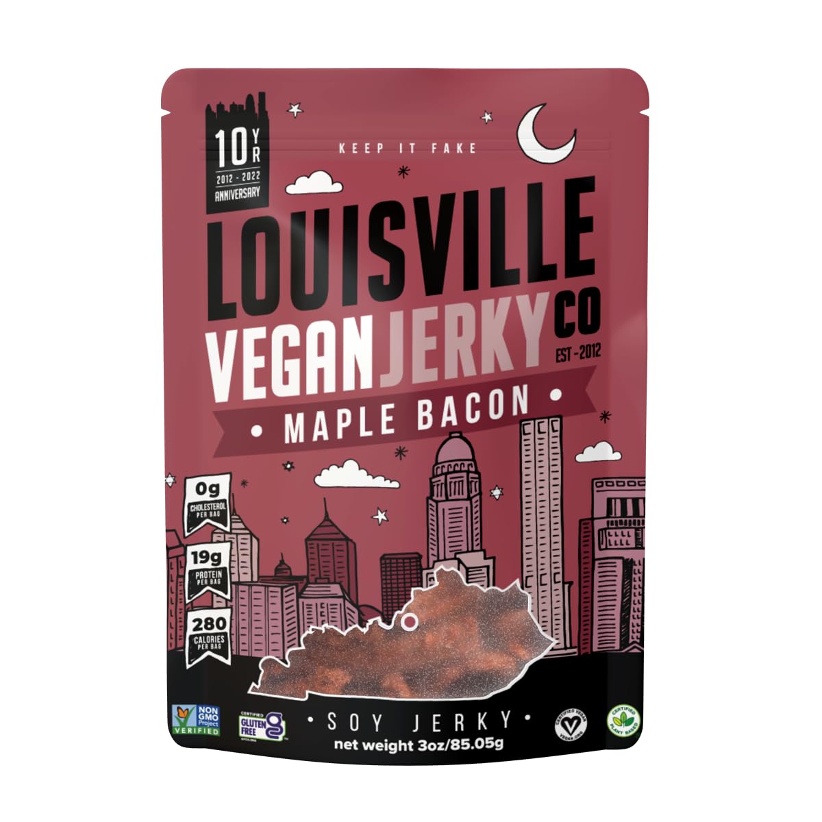 Louisville Vegan Jerky - Maple Bacon Vegan Meat - Lip-Smacking Vegan-Friendly & Vegetarian Jerky - Non-GMO Soy Protein, Gluten-Free High Protein Vegan Snacks