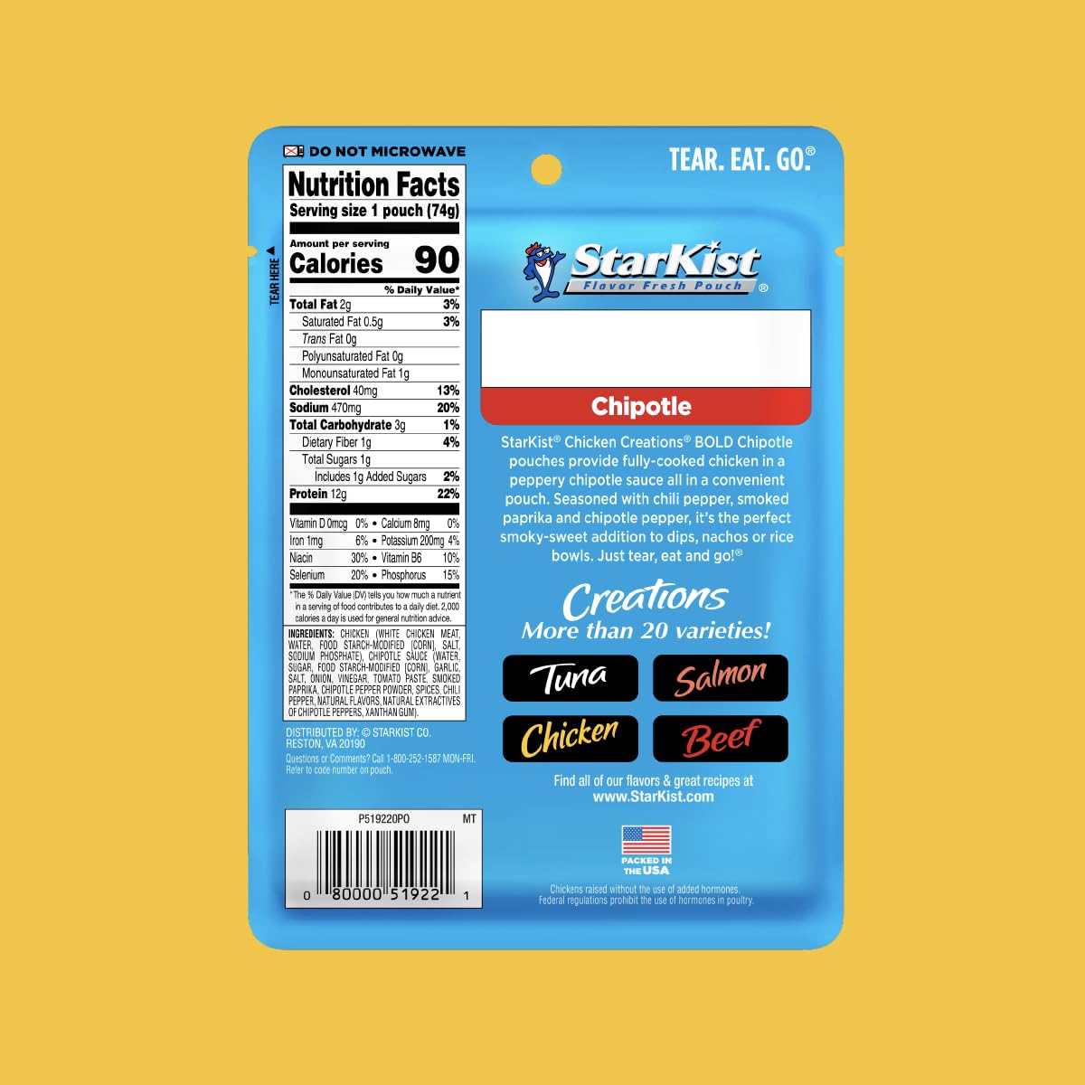 StarKist Chicken Creations Chipotle Pouch, 2.6 oz, Pack of 12