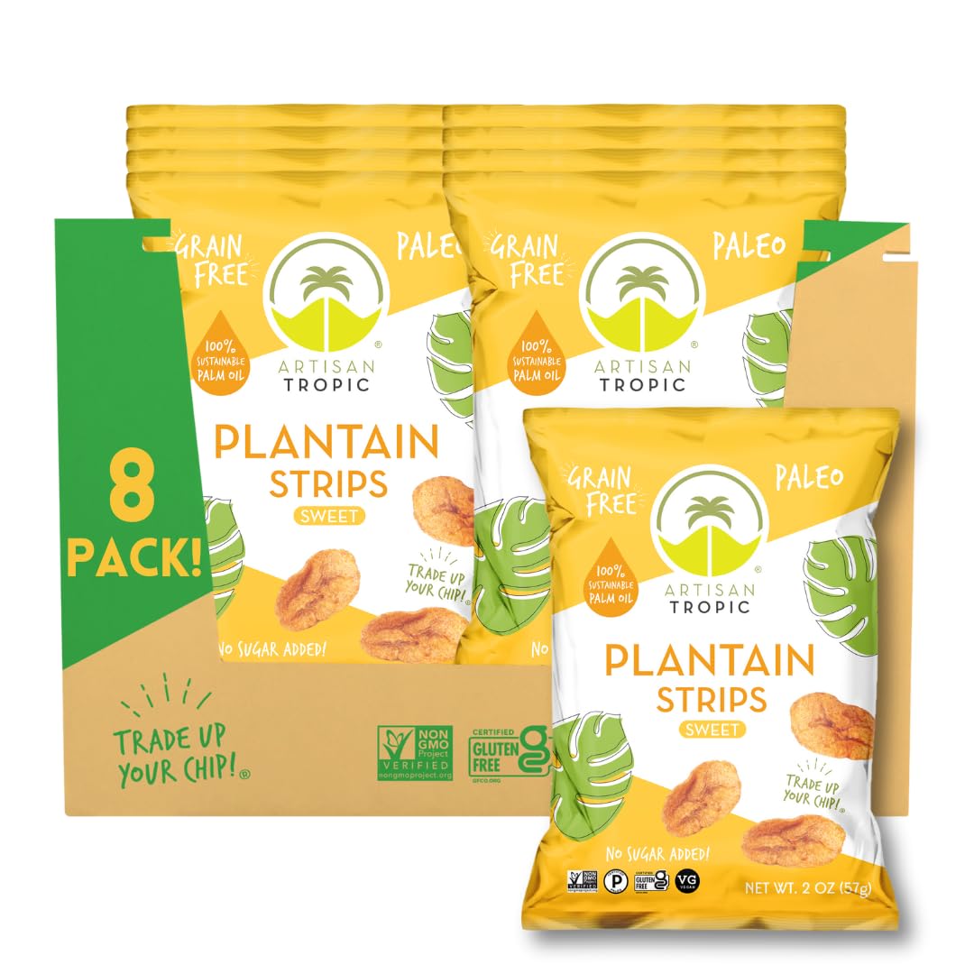 ARTISAN TROPIC Plantain Strips Naturally Sweet - 8 Pack, 2oz - Vegan, Paleo, Gluten Free Chips - Individual Bags Healthy Snacks 