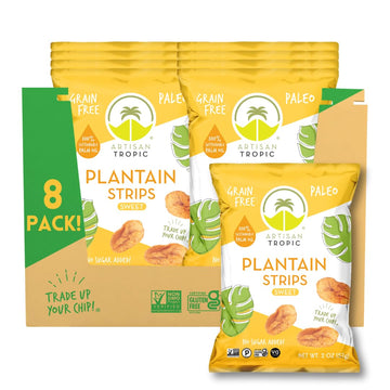 ARTISAN TROPIC Plantain Strips Naturally Sweet - 8 Pack, 2oz - Vegan, Paleo, Gluten Free Chips - Individual Bags Healthy Snacks 