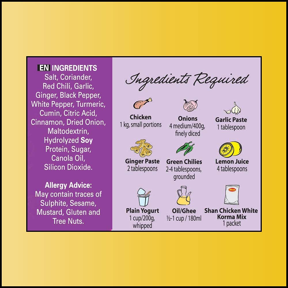 Shan Chicken White Korma Masala Seasoning Mix, Mild Spice Powder, 1.41 oz (Pack of 3) - No Preservatives, Vegetarian Friendly