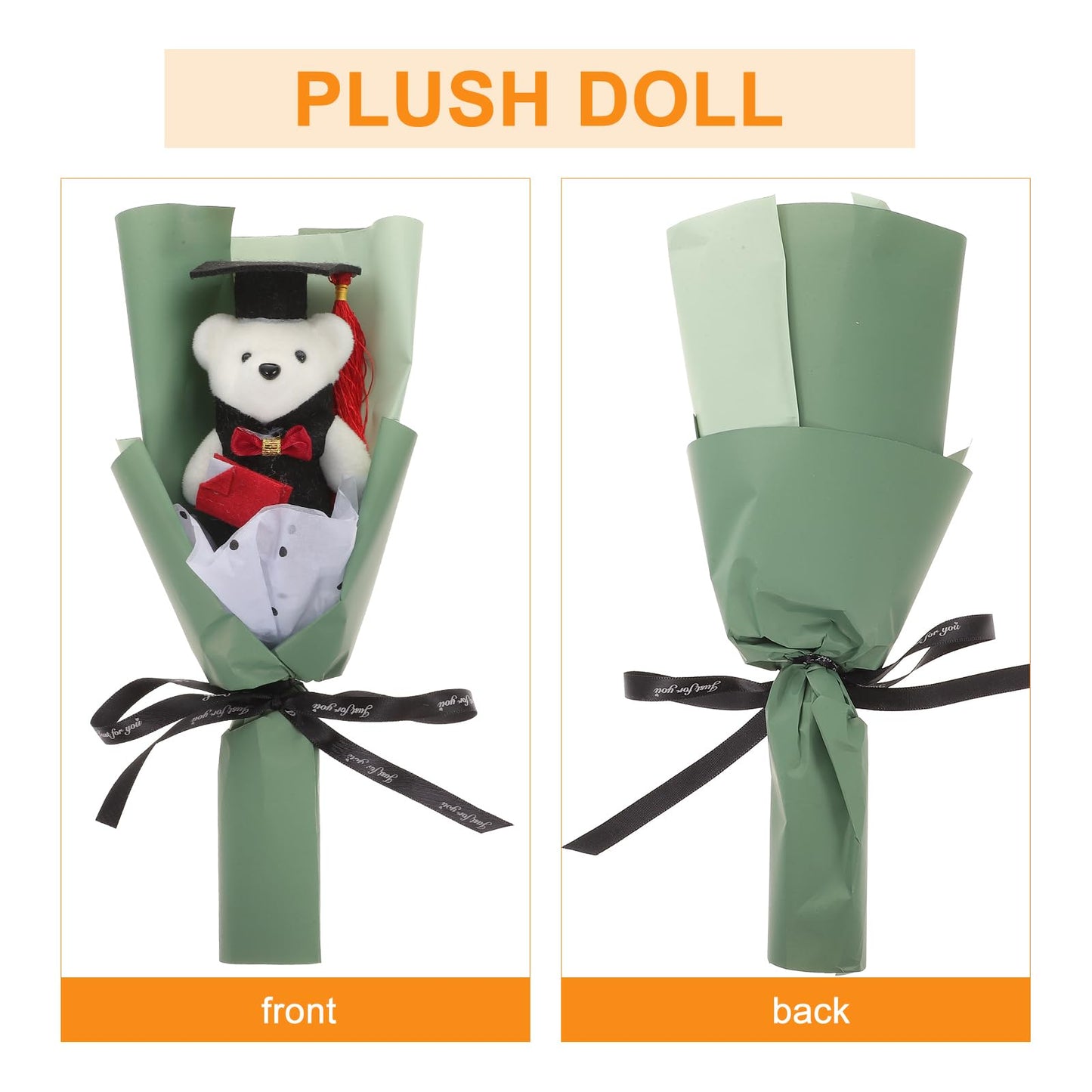 Tofficu 2 Bunches Of Green Graduation Teddy Bear Bouquet With Plush Roses - Decorative Floral Arrangements For Graduation Party