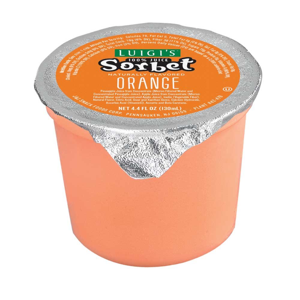 Luigis No Sugar Added Orange Sorbet Cup, 4 Fluid Ounce -- 96 per case.