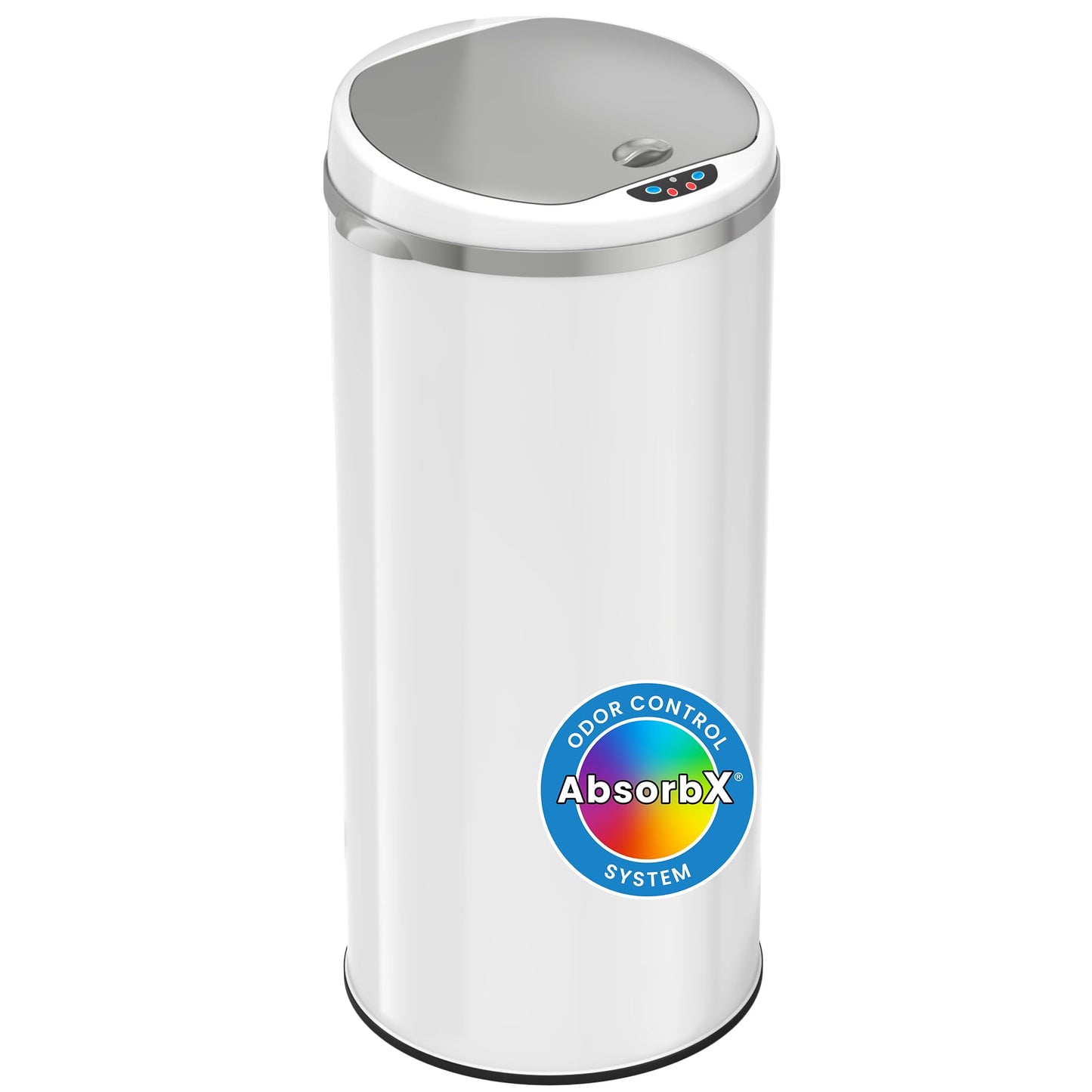 Itouchless 13 Gallon Touchless Sensor Trash Can With Odor Filter System, Round White Steel Garbage Bin, For Home, Kitchen, Pale 