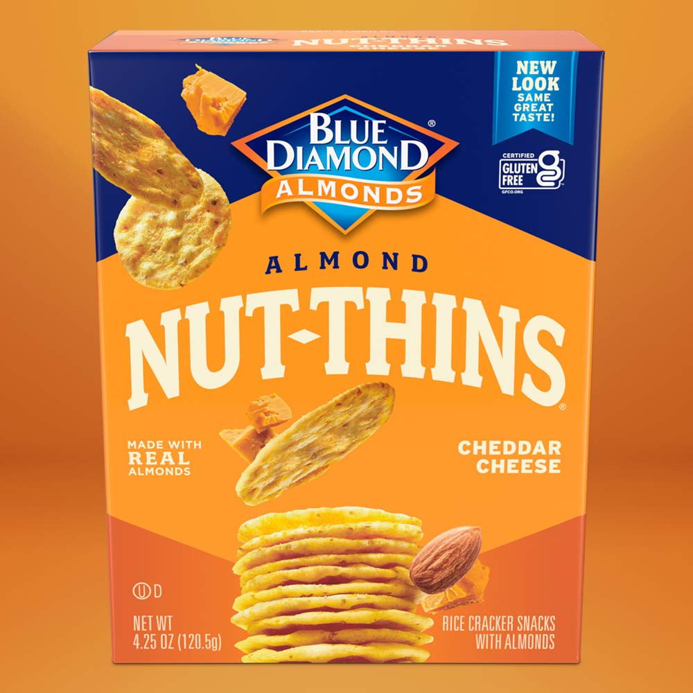 Blue Diamond Almonds Nut Thins Cheddar Cheese Gluten Free Cracker Crisps, 4.25 Oz Boxes (Pack Of 6)