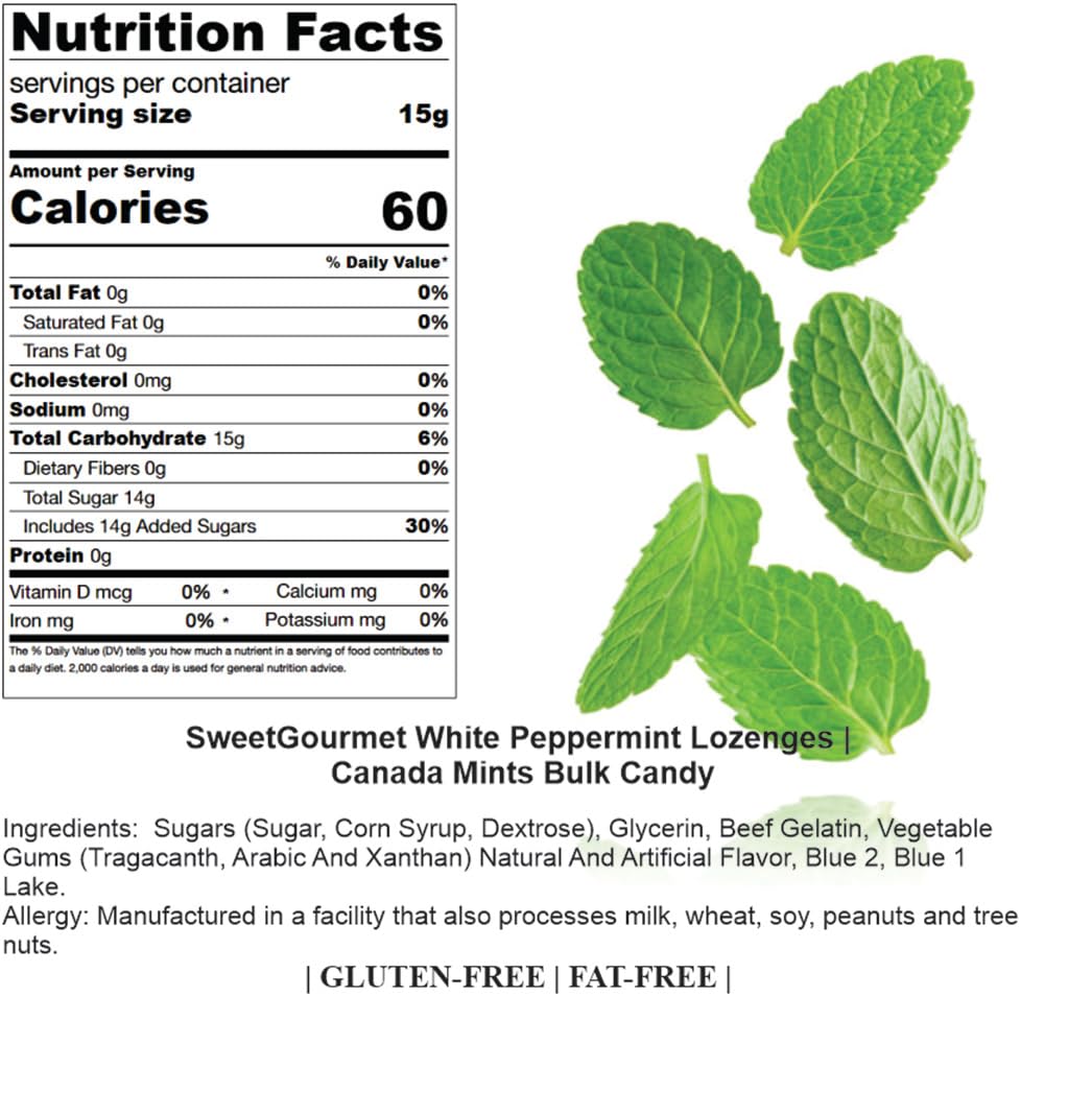SweetGourmet White Peppermint Lozenges Bulk Candy, 3 Pound Pack