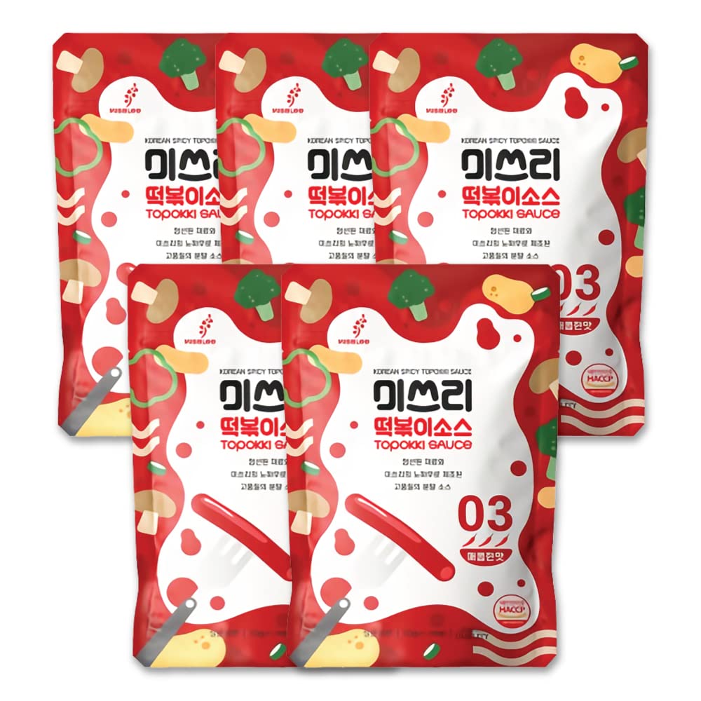 Misslee Tteokbokki Sauce Mix, For Quick & Easy Tteokbokki At Home, 5 Pack, 2 Servings Each, Level 3 Spicy, Rich & Bold, Ideal Fo
