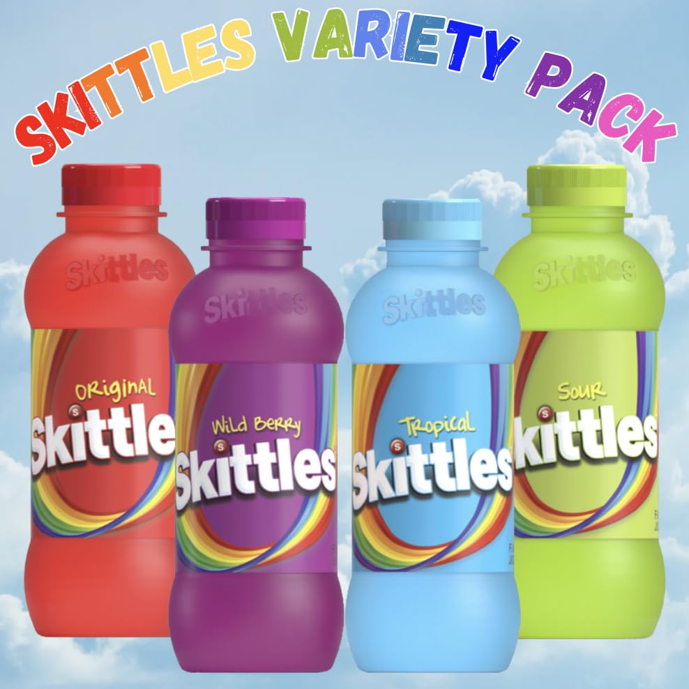 Skittles Drinks 4 Flavor Variety Pack 14Oz | 4 Bottles | Wild Berry, Tropical, Sour And Original Flavor | Skittles Juice