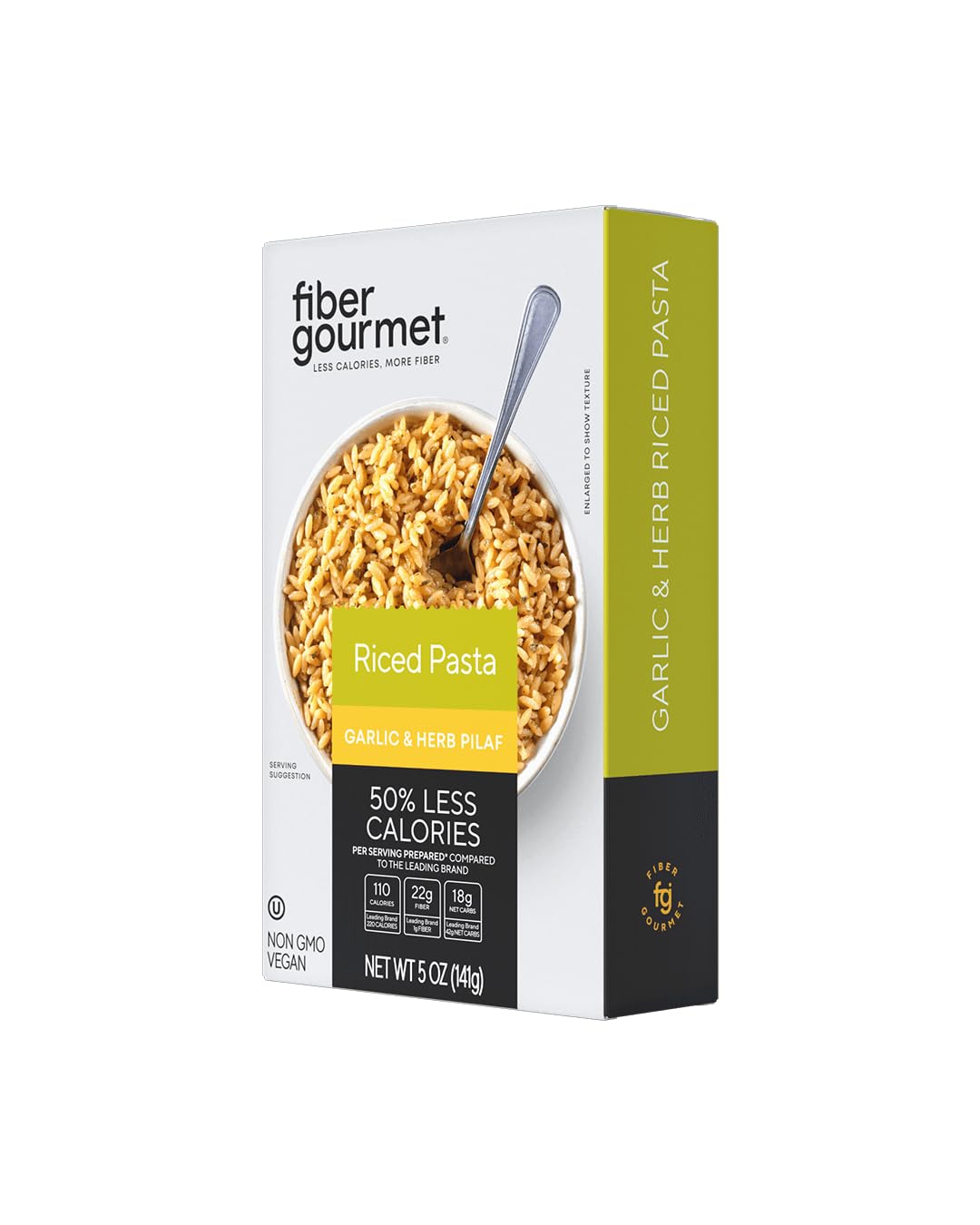 Fiber Gourmet Garlic & Herb Pilaf Riced Pasta – Fiber-Rich, Low Calorie – 5 Oz Pack of 1 – Made in Italy, Kosher, Non-GMO