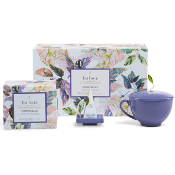 Tea Forte Premium Tea Gift Set with Indigo Cafe Cup, Tea Tray, and 10 Handcrafted Pyramid Infuser Tea Bags