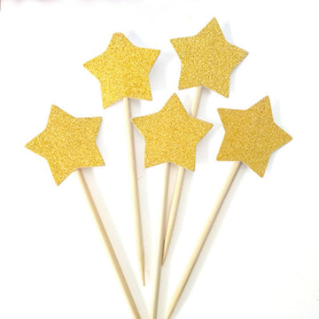 Glitter Little Star Cupcake Toppers Gold Party Cupcake Decorations for Party Dessert Decorations Topper, Pack of 50