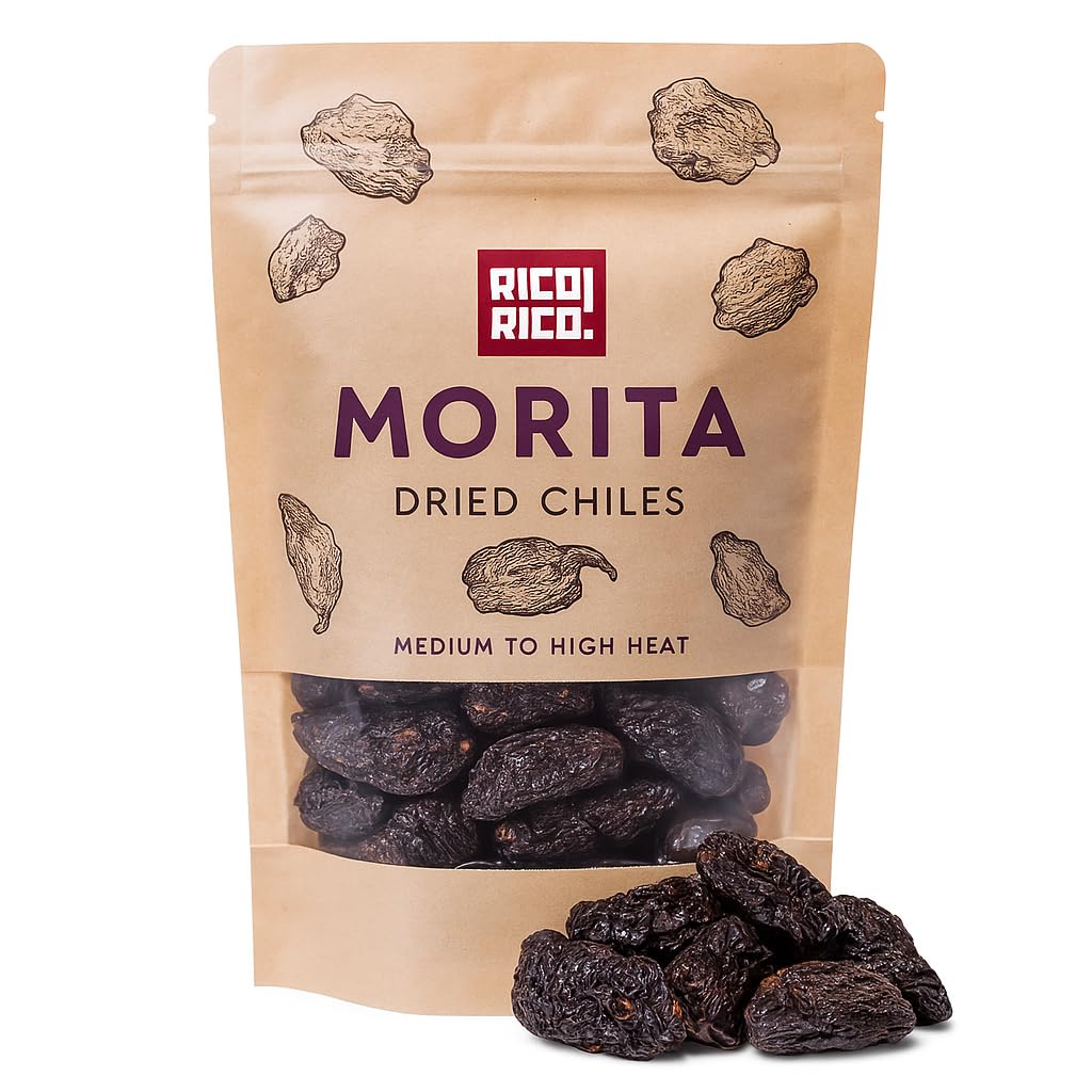 Rico Rico Dried Chipotle Peppers 4 Oz - Enhanced Smoked Morita Chili Peppers, Medium To High Heat & Smoky Flavor For Mexican Recipes, Resealable Bag