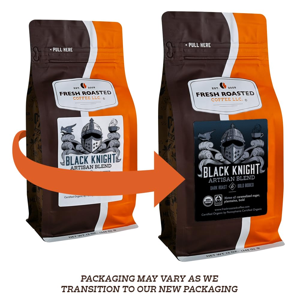 Fresh Roasted Coffee Organic Black Knight Dark Roast Ground 12 oz Fair Trade Kosher