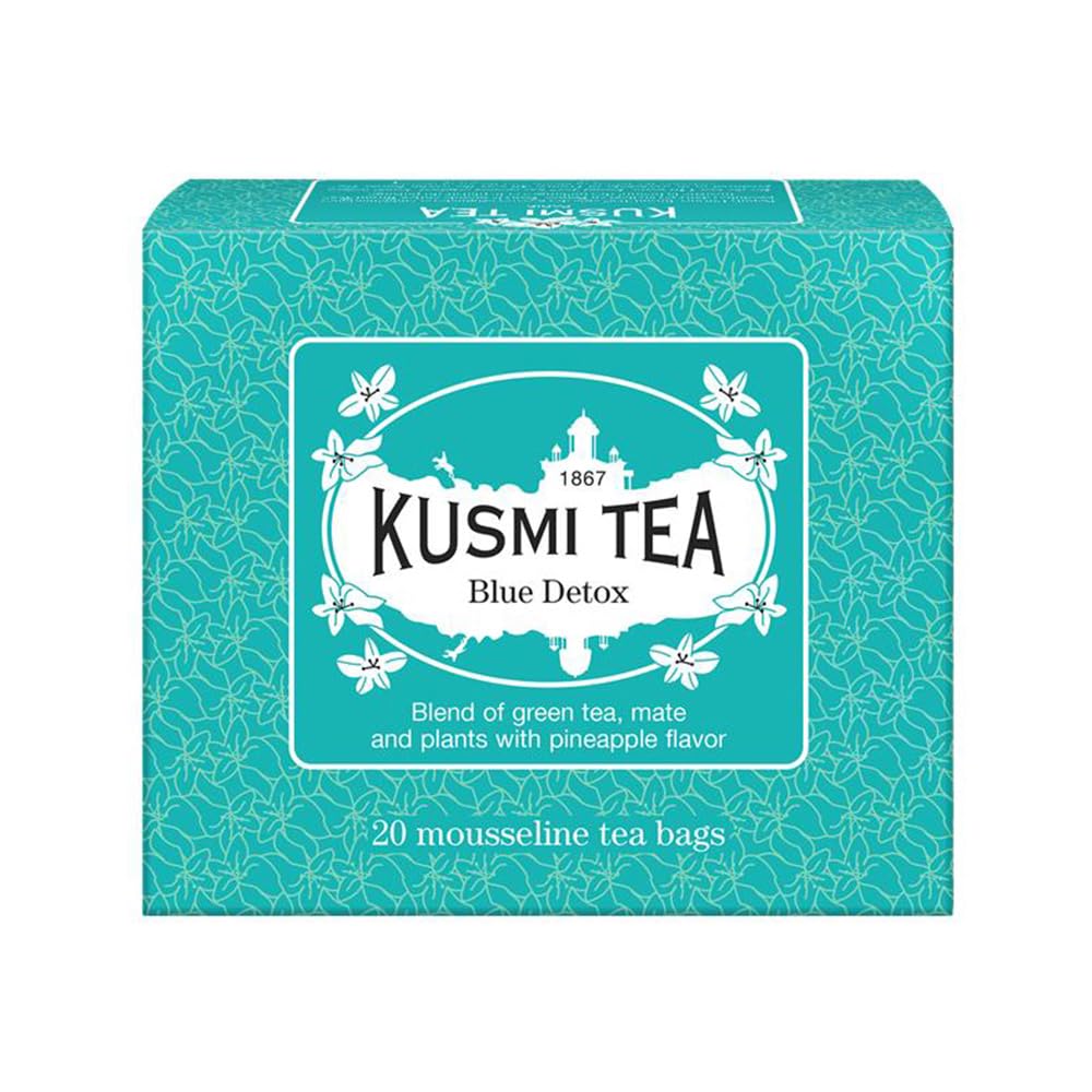 Kusmi Tea - Blue Detox - Blend of Green Tea, Mate & Pineapple - Rosehip, Rooibos, Mint, Guarana Flavours - Enjoy Hot or Iced - E
