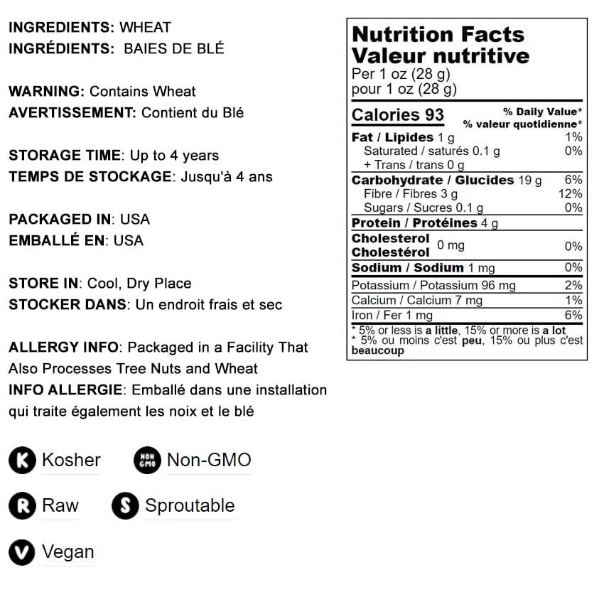 Food To Live Hard Red Wheat Berries, 15 Pounds - Sprouting For Wheatgrass, Kosher, Raw, Vegan, Bulk