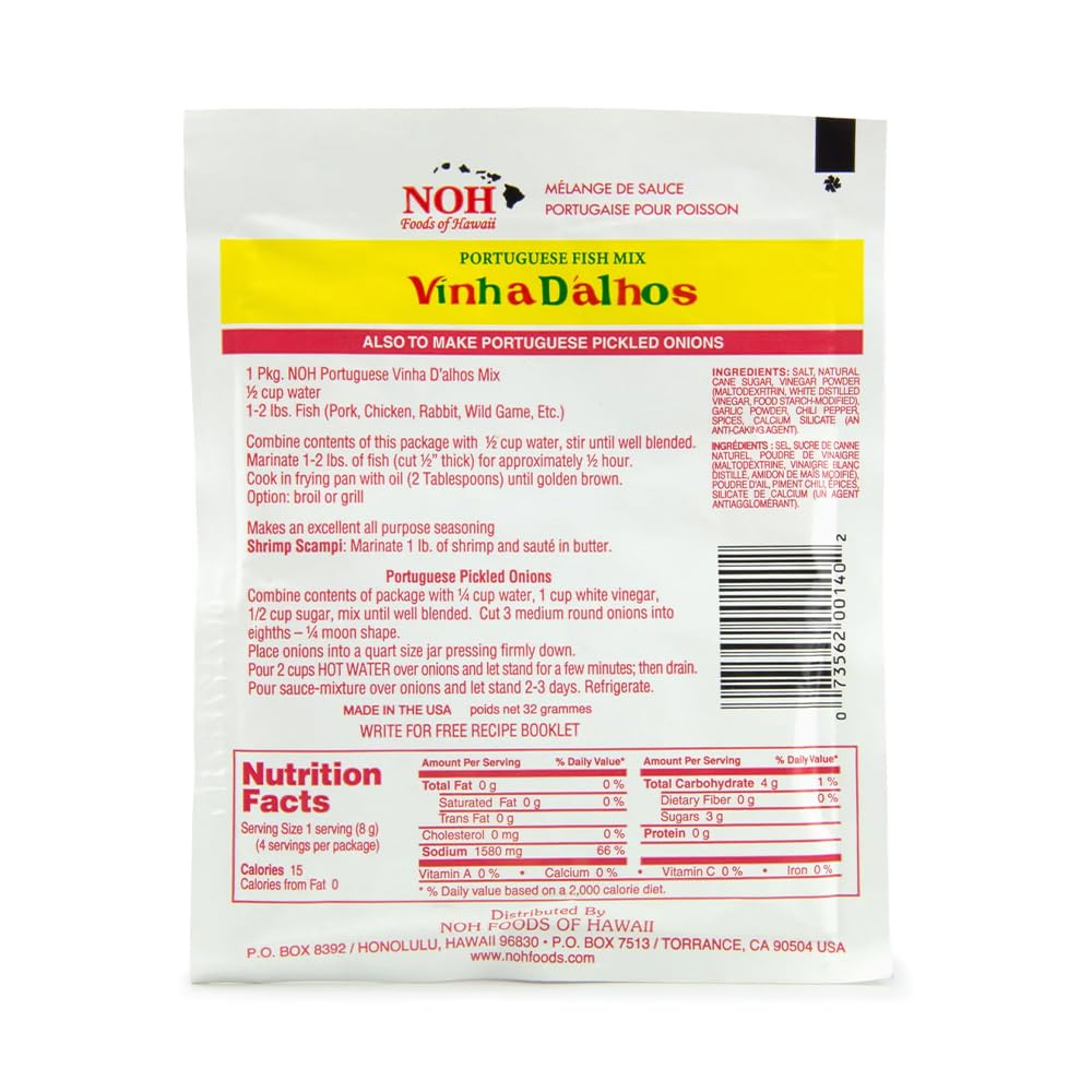 NOH Foods of Hawaii Seasoning Packets, Portuguese Vinha DAhlos, 1.5 oz, Pack of 3