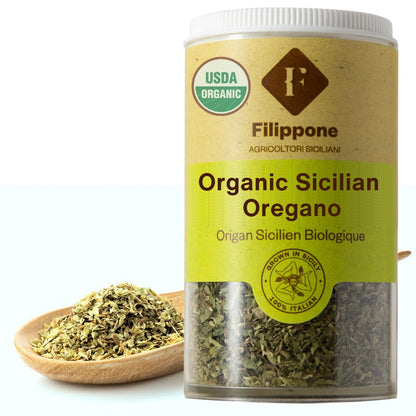 FILIPPONE Filippone Organic Crushed Oregano Seasoning, 20 g (0.70 oz), Italian Dried Oregano Shaker, Sicilian Oregano with inten