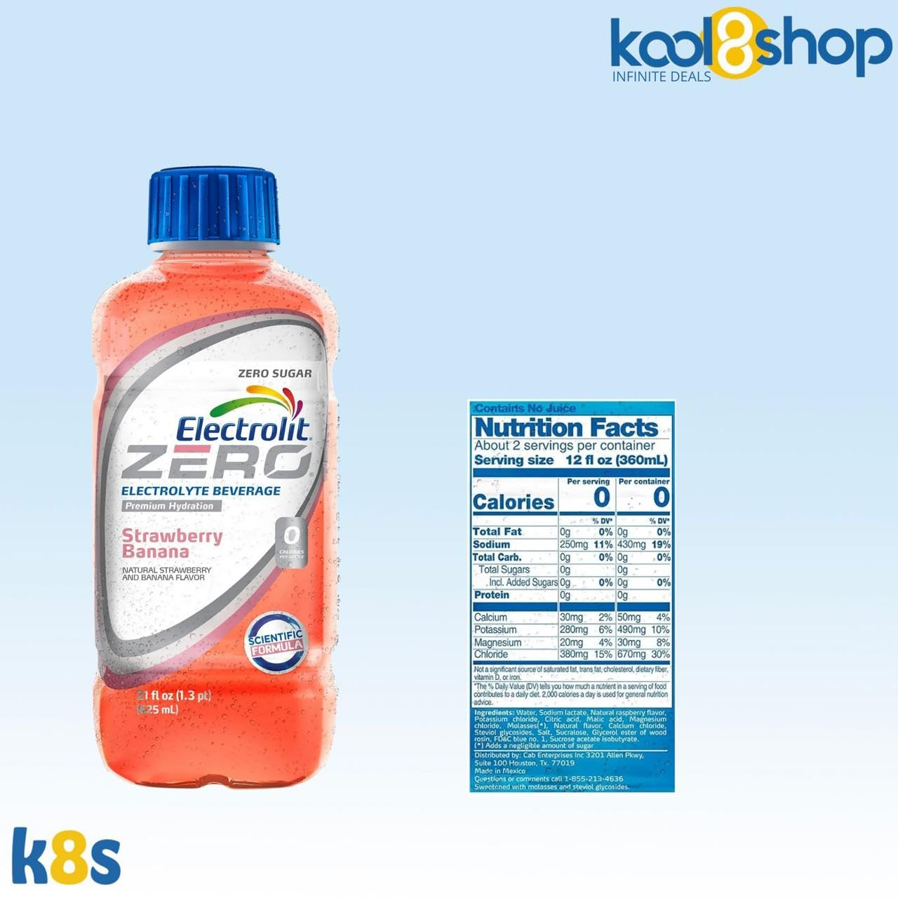 Electrolit Zero Strawberry Hydration Drink With Electrolytes 21 Fl Oz Plastic Bottle 10 Pack + 1 Microfiber Cooling Towel By Koo