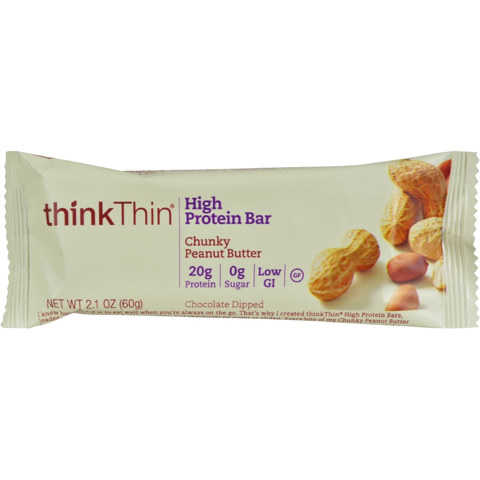 Thinkthin Protein Bar, Gluten Free Chunky Peanut Butter, 10 Count