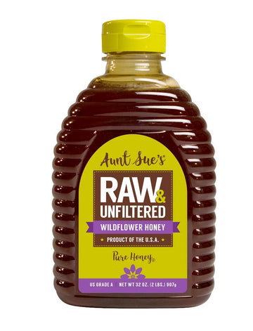 Aunt Sues Raw & Unfiltered Wildflower Honey, 32 Ounce (2 LB), Strained Pure Honey