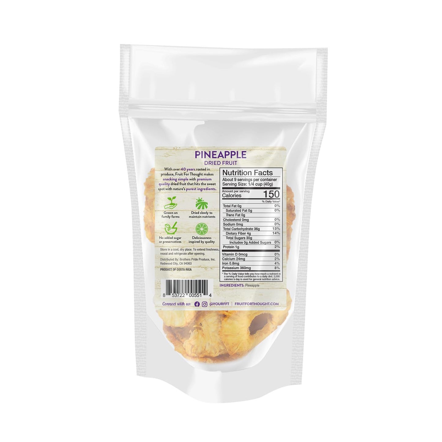 Fruit For Thought Dried Pineapple Snack Packs, 12 Ounce (Pack of 2), Ideal for Family, At Home, Work, or On The Go