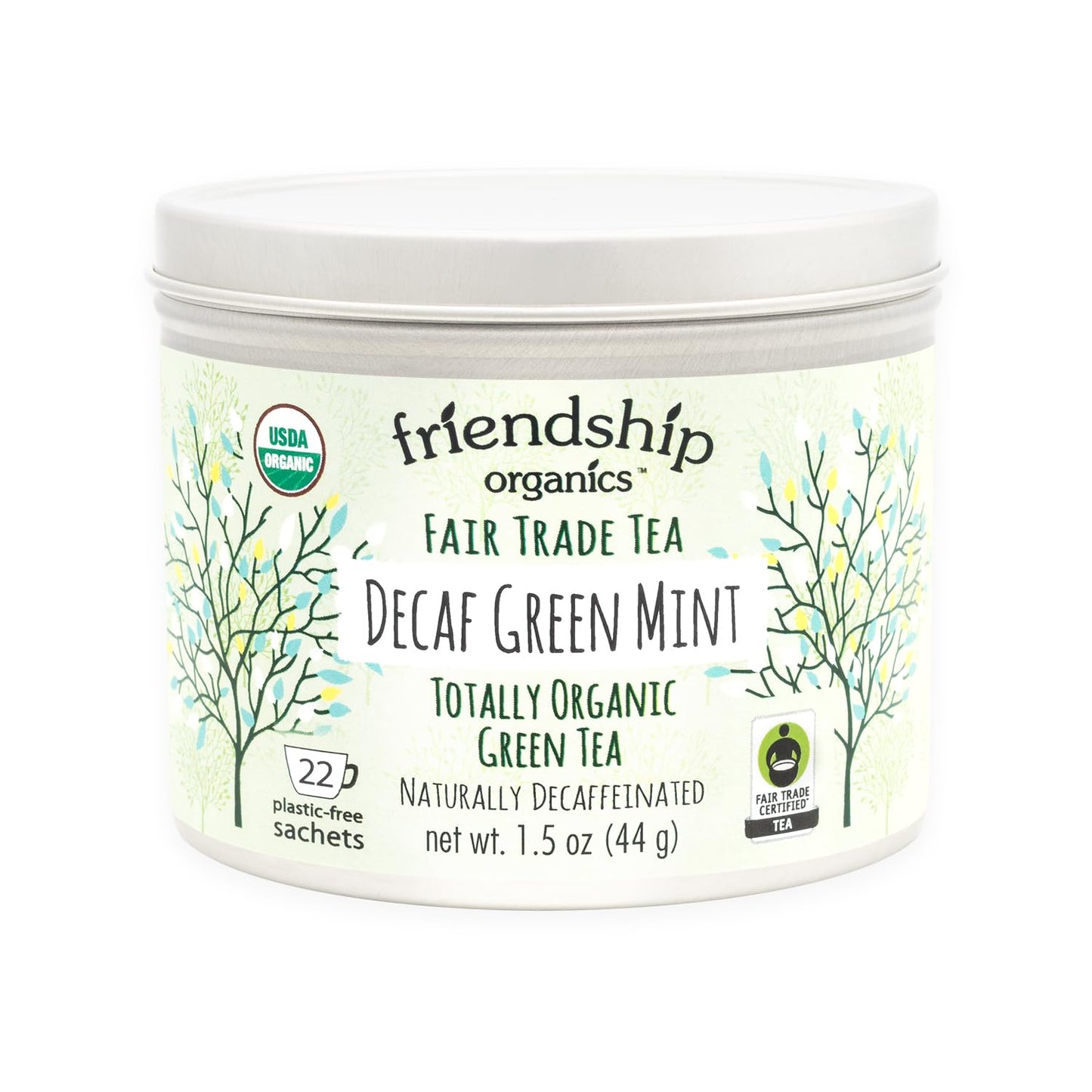 Friendship Organics Decaf Green Mint Tea Bags  Organic And Fair Trade 22 Count