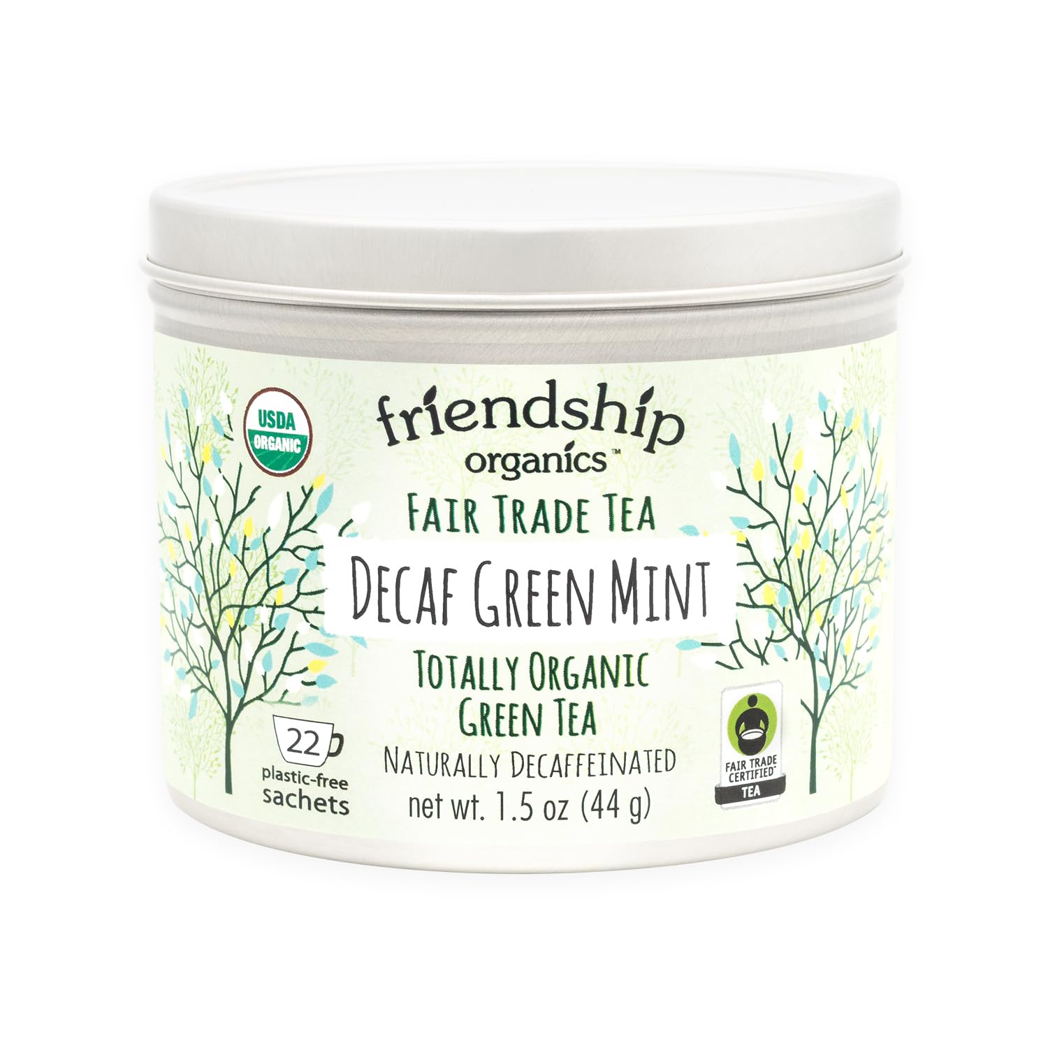 Friendship Organics Decaf Green Mint Tea Bags  Organic And Fair Trade 22 Count
